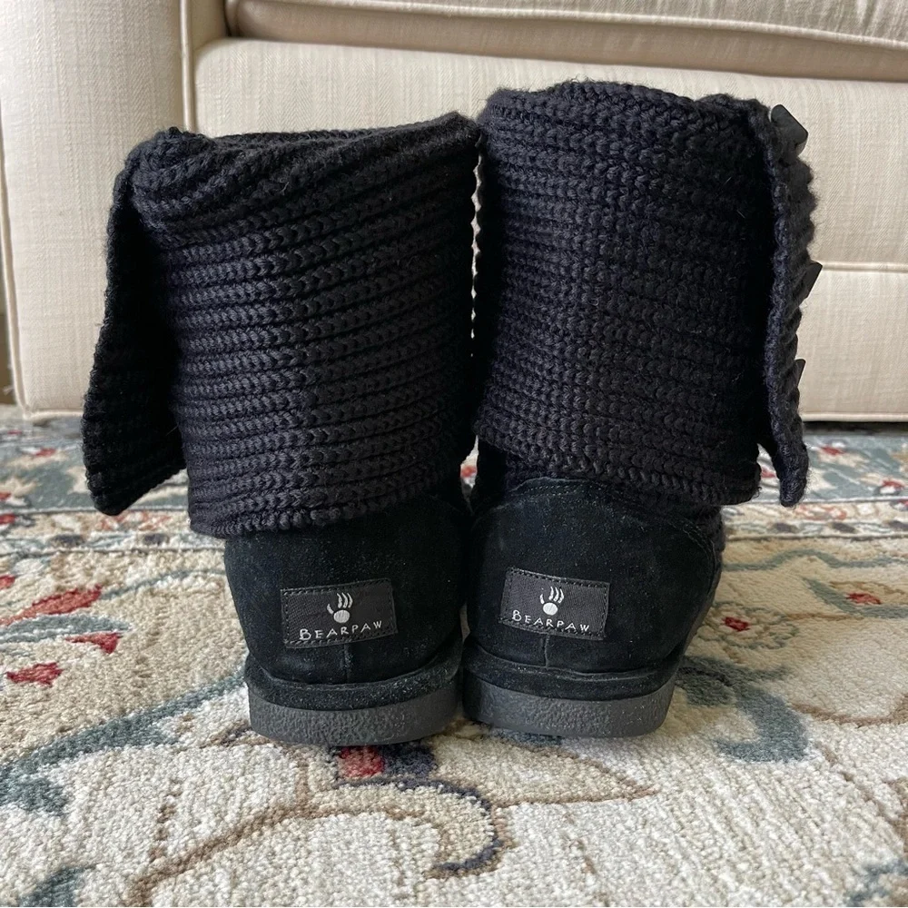 BearPaw Tall Black Knit Sweater Boots